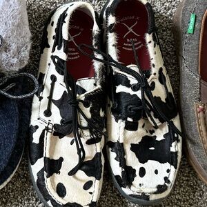 Cow hide twisted x moccasins